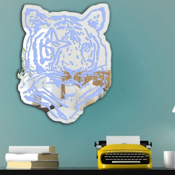 Decorative mirror featuring blue tiger design.