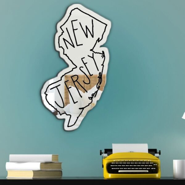 Custom mirror with 'New Jersey' text in white.
