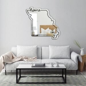 Custom mirror with Missouri state outline and personalized text.