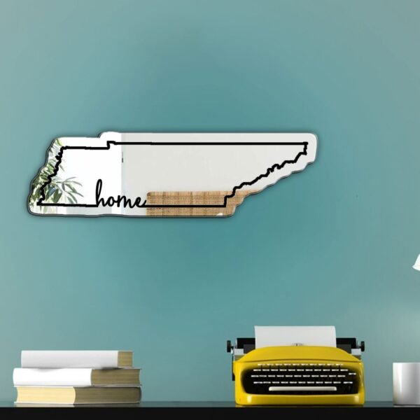 Decorative mirror featuring 'Tennessee Home' and state shape.