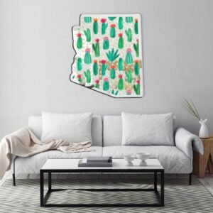 Custom mirror with watercolor cacti design
