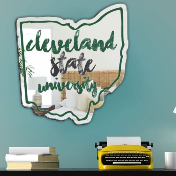 Cleveland State University logo on a round mirror.