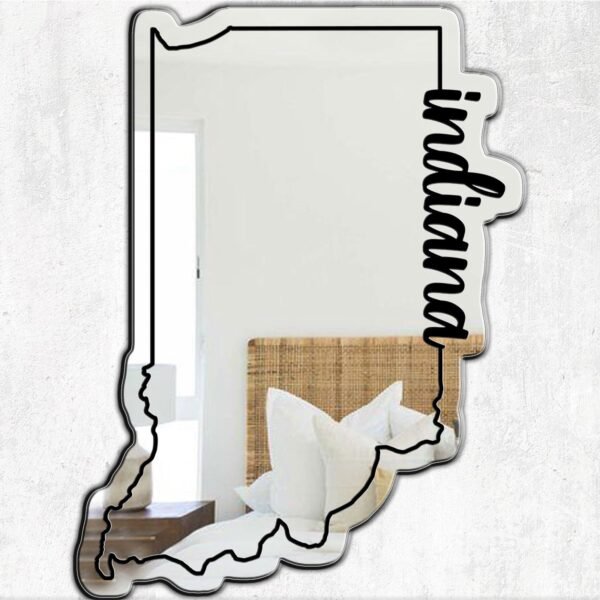 Decorative mirror featuring Indiana-themed print.