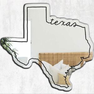 Mirror with Texas state outline and flag design.