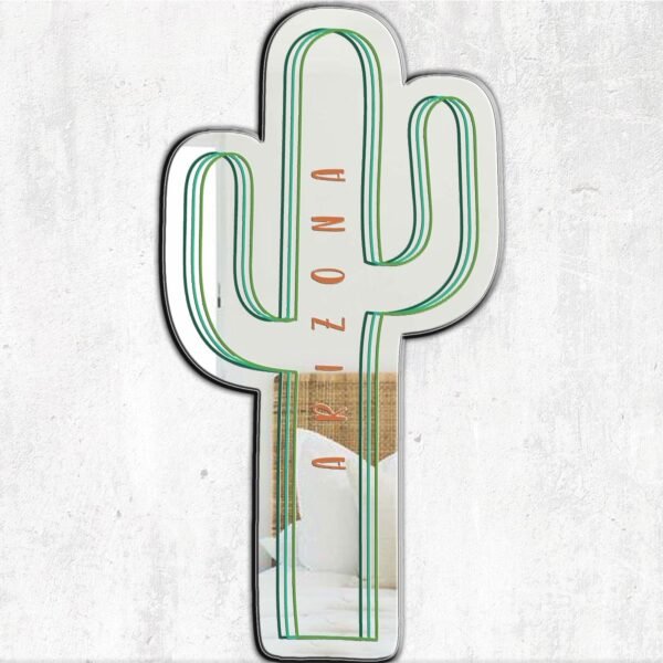 Wall-mounted cactus-shaped mirror with a sleek design.