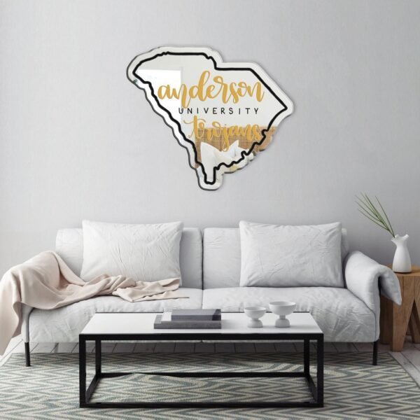 Colorful state outline mirror with Anderson University branding.