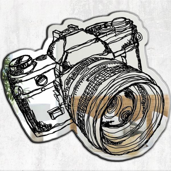 Vintage SLR camera-shaped mirror with classic 35mm design.