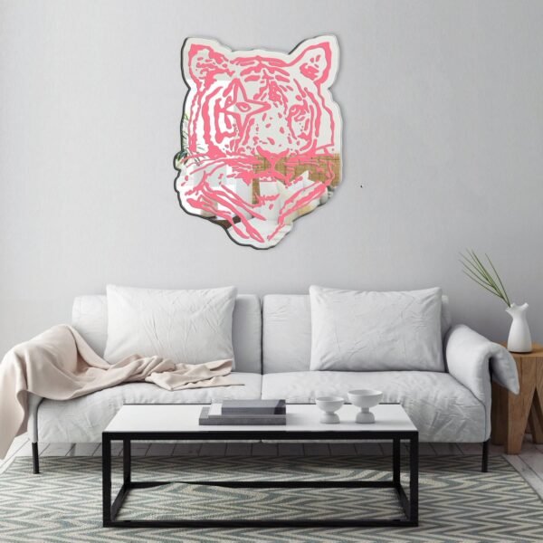 Decorative mirror featuring a pink tiger design.