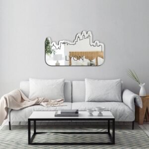 Painted mirror featuring Lyon cityscape.