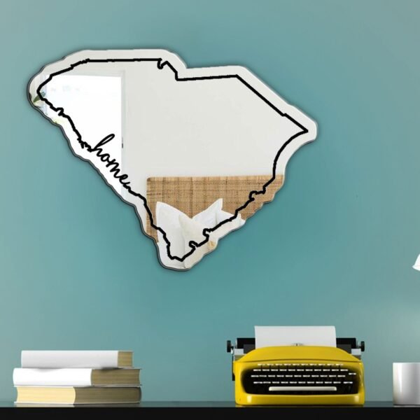 Painted mirror with South Carolina landmarks and state outline.