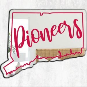 Painted mirror featuring the Sacred Heart Pioneers logo.