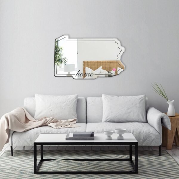 Mirror shaped like Pennsylvania with Philadelphia highlighted.