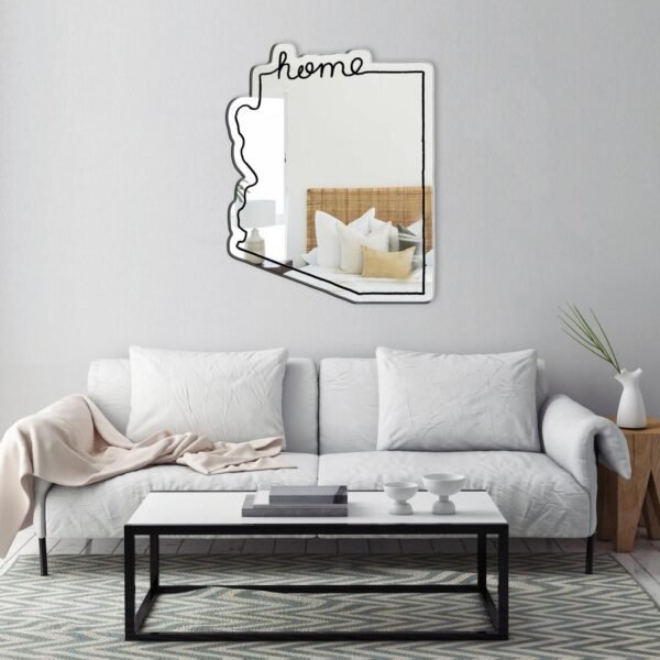 Decorative mirror with Arizona's shape and vibrant paint accents.