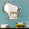 Decorative Wisconsin-themed mirror with colorful artwork.