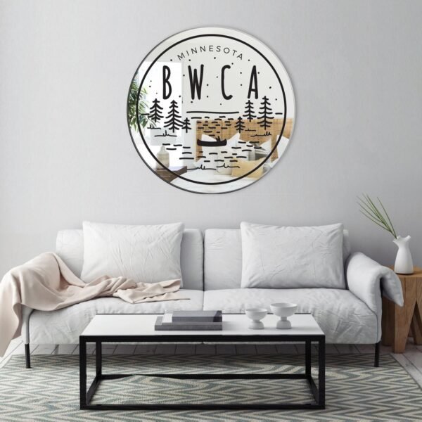 Decorative mirror featuring a canoe on a Minnesota lake.