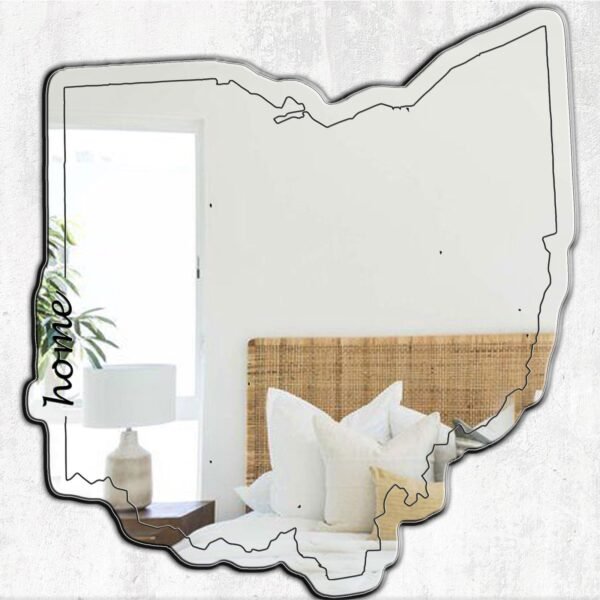 Ohio-themed mirror with state outline and text.