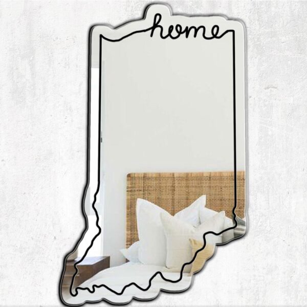 Decorative wall mirror in the outline of Indiana.