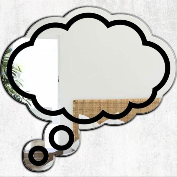 Clear thinking balloon mirror in a modern room.