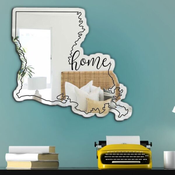 Wall mirror featuring 'Louisiana' text and state outline.