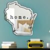 Irregularly shaped mirror outlined as Wisconsin state map.