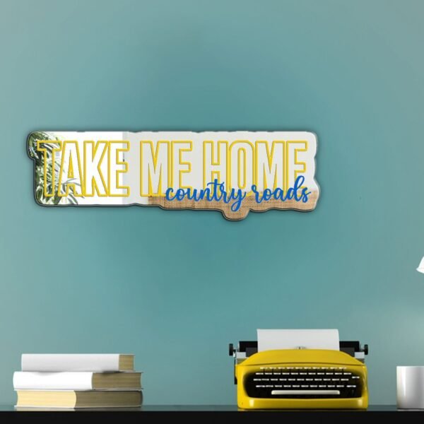 WVU-themed irregular mirror with 'Take Me Home Country Roads' text.