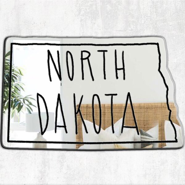 Text 'North Dakota' on a white