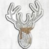 Reflective geometric stag silhouette in black.