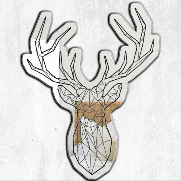 Reflective geometric stag silhouette in black.
