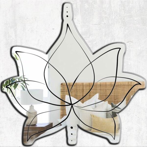 Minimalist mirror with an irregular lotus shape.