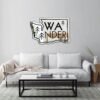 Asymmetrical black mirror with 'Wander Washington' engraving.
