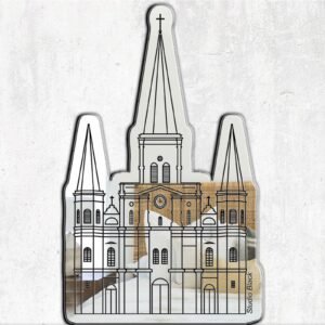 Minimalist black mirror shaped like New Orleans' St. Louis Cathedral.
