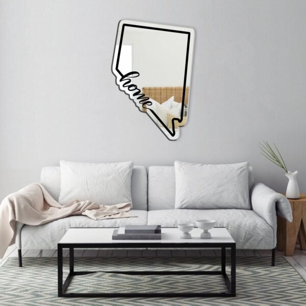 Mirror shaped like Nevada with a rustic frame.