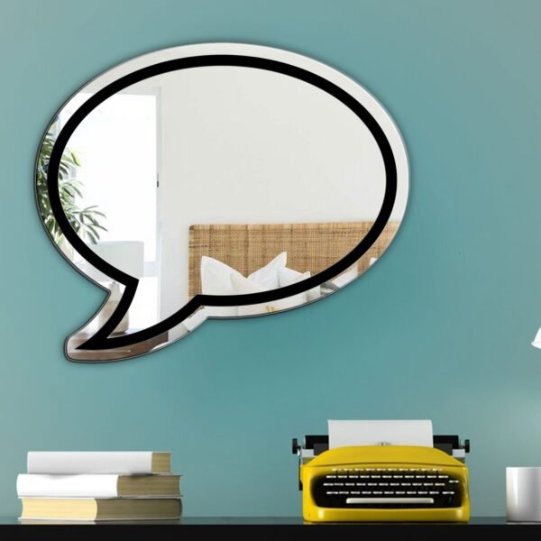 Reflective mirror shaped like an empty speech bubble.