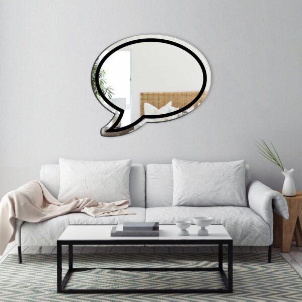 Wall-mounted mirror resembling a blank speech balloon.