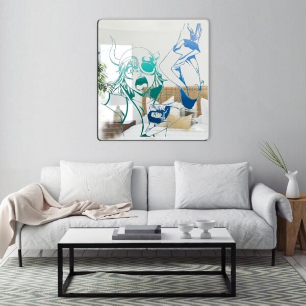 Colorful mirror with Bleach characters Starrk and Lilynette in unique asymmetrical design.