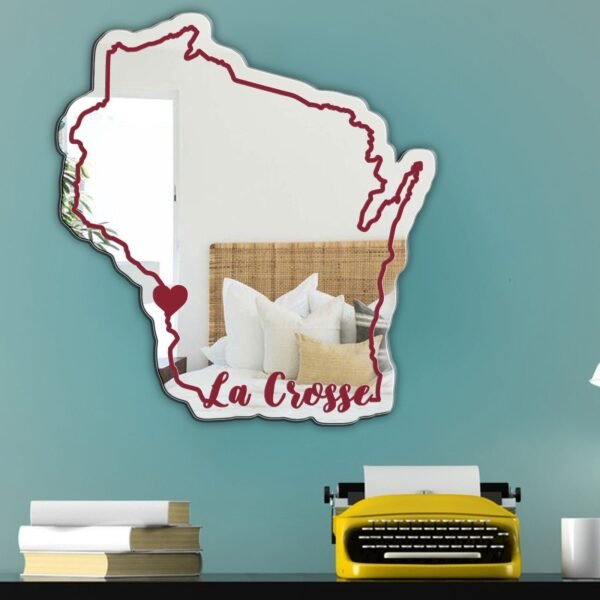 Mirror with 'University of Wisconsin La Crosse' in cursive script.