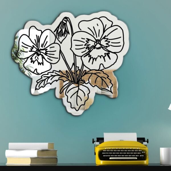 Irregular mirror edged with vibrant pansy motifs.