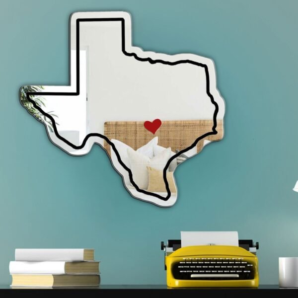 Texas state outline mirror featuring a heart over Austin.