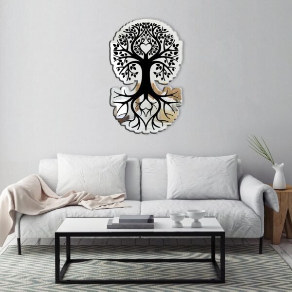 Artistic tree of life mirror with asymmetrical design.