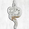 Decorative snake frame encircling a reflective mirror.