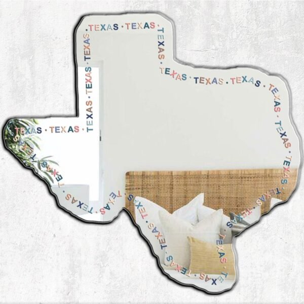 Rustic Texas-shaped mirror with irregular edges.