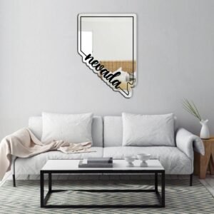 Mirror in the shape of Nevada with a silver frame.