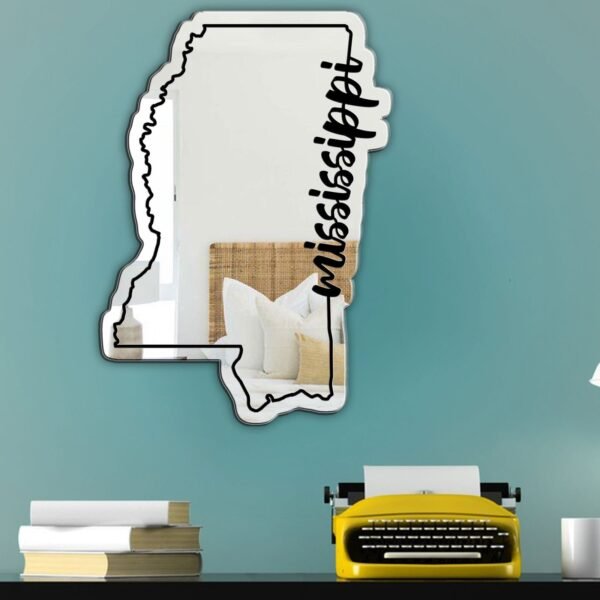 Decorative mirror in the shape of Mississippi.