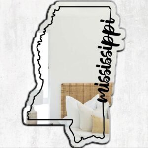 Mississippi-shaped mirror with state outline.