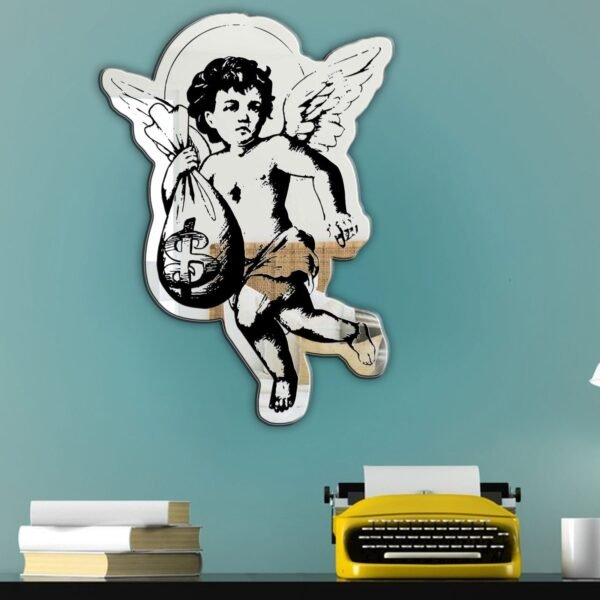 Decorative mirror framed by sculpted angel wings.