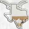 Texas-shaped mirror with Longhorn and map design.