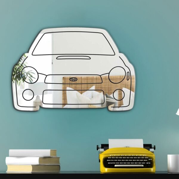 Black Subaru Impreza WRX graphic on a car mirror.