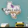 Round mirror featuring 'SFA in Texas' etched design.