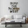 Decorative mirror with SURF THE NW coastal design.