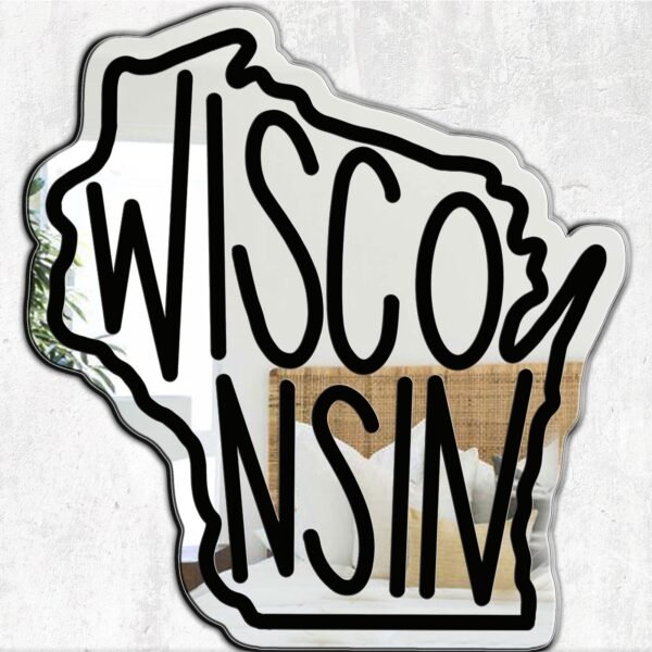 Decorative wall mirror featuring the shape of Wisconsin.